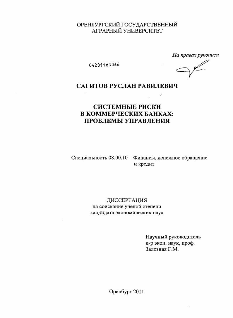 Системные риски в коммерческих банках : проблемы управления