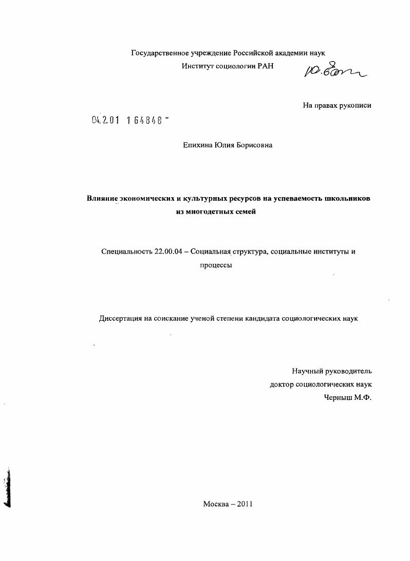 Влияние экономических и культурных ресурсов на успеваемость школьников из многодетных семей