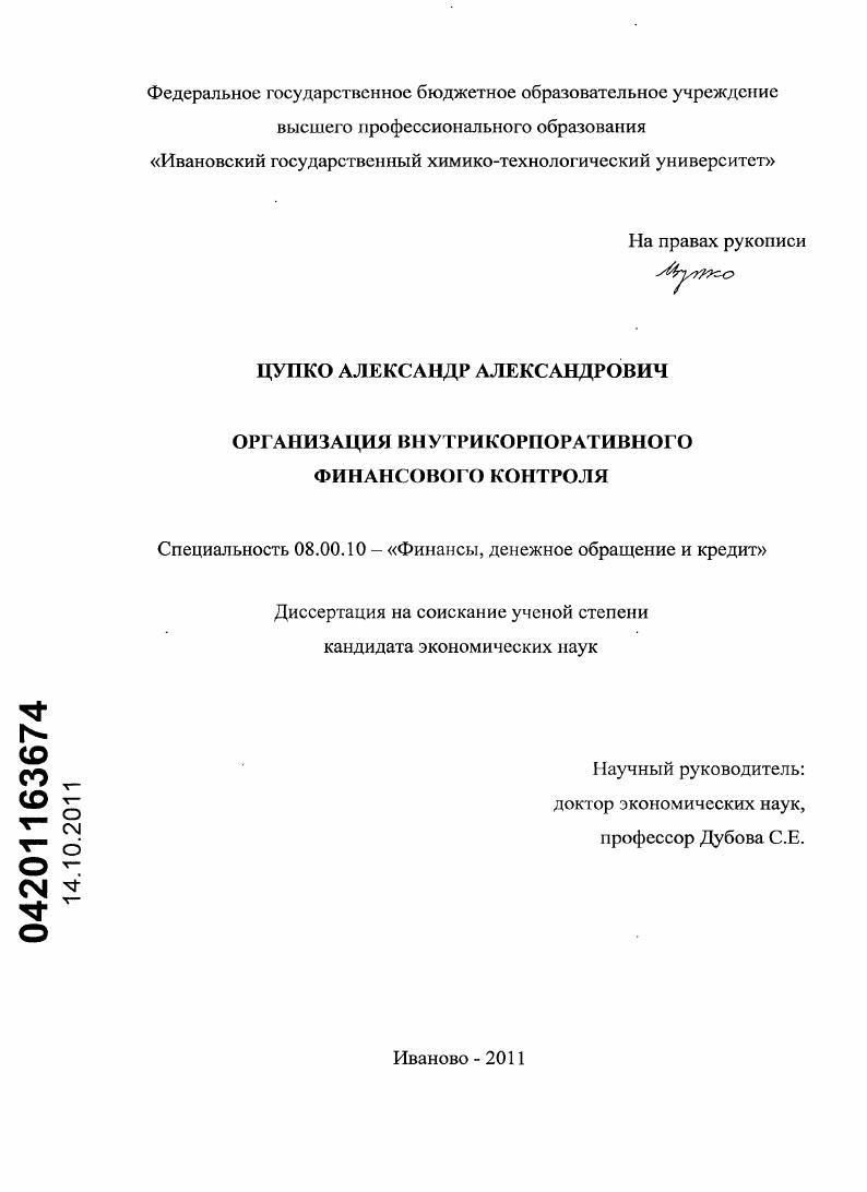 Организация внутрикорпоративного финансового контроля