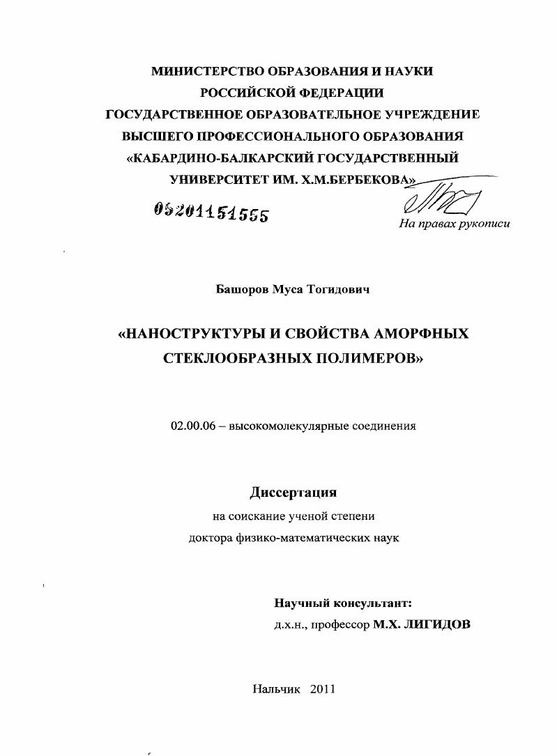 Наноструктуры и свойства аморфных стеклообразных полимеров