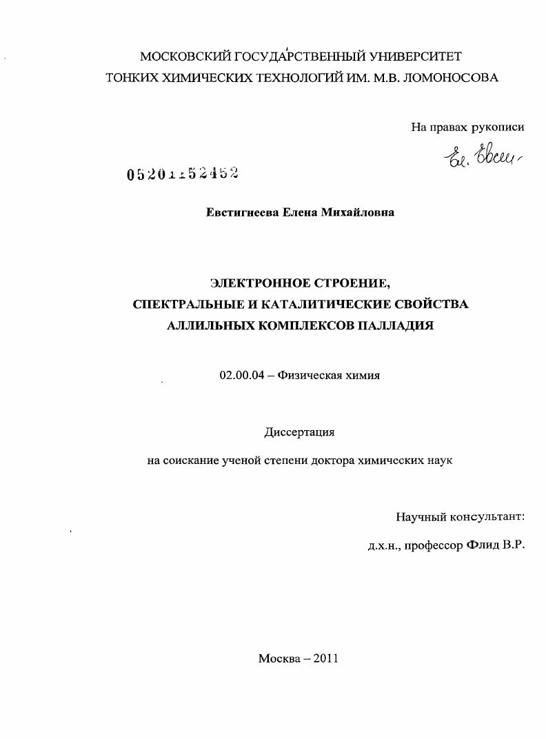 Электронное строение, спектральные и каталитические свойства аллильных комплексов палладия