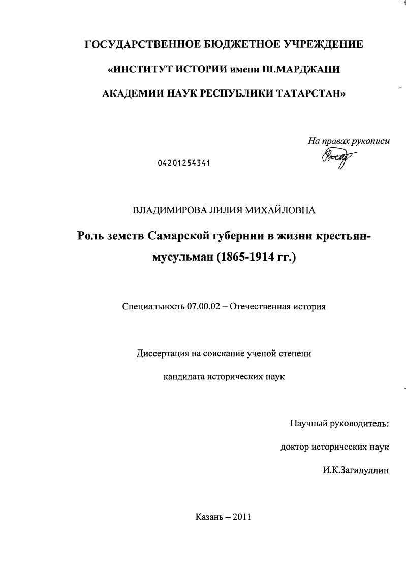 Роль земств Самарской губернии в жизни крестьян-мусульман (1865–1914 гг.)