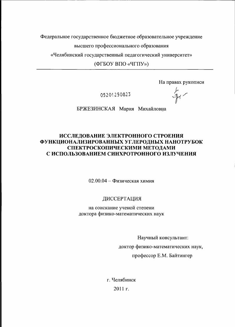 Исследование электронного строения функционализированных углеродных нанотрубок спектроскопическими методами с использованием синхротронного излучения