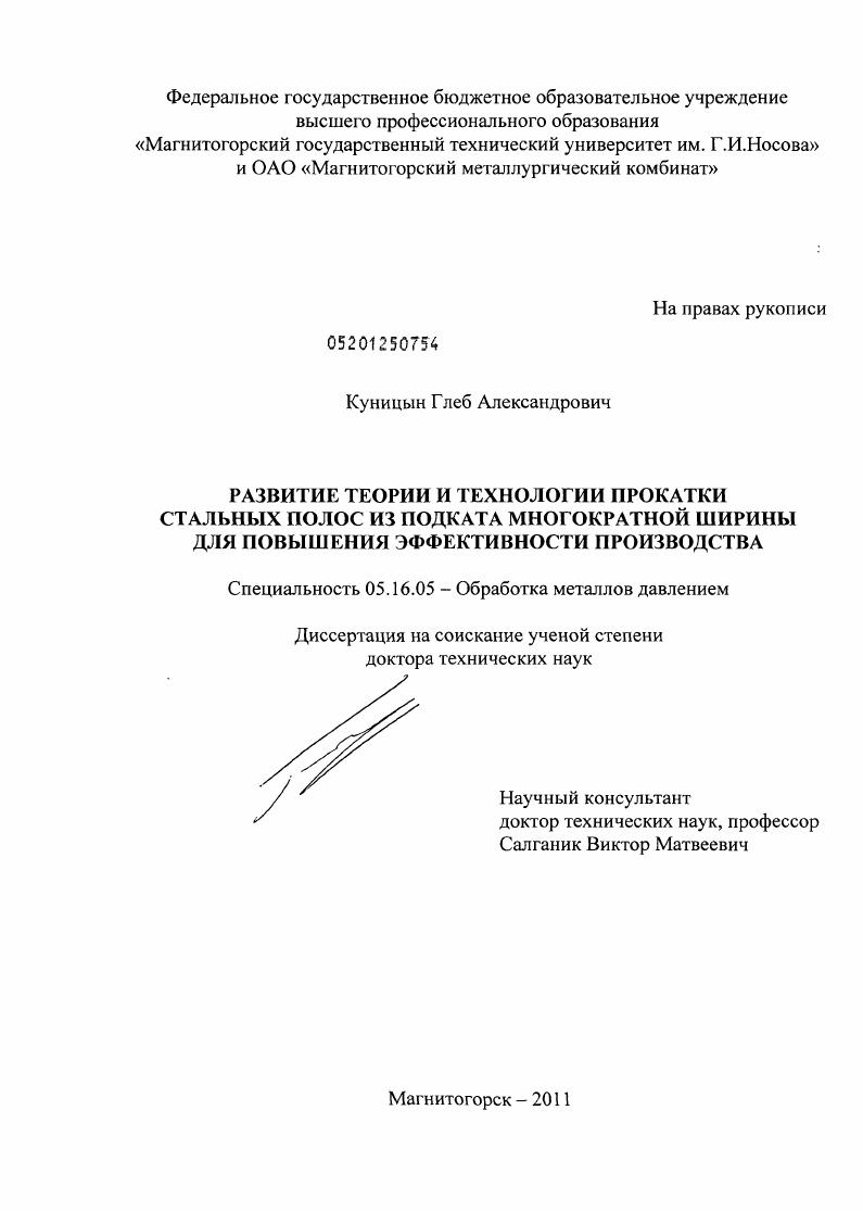 Развитие теории и технологии прокатки стальных полос из подката многократной ширины для повышения эффективности производства