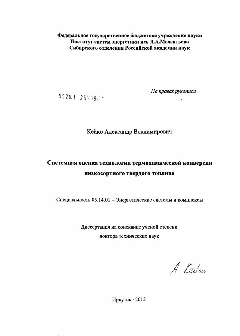 Системная оценка технологии термохимической конверсии низкосортного твердого топлива