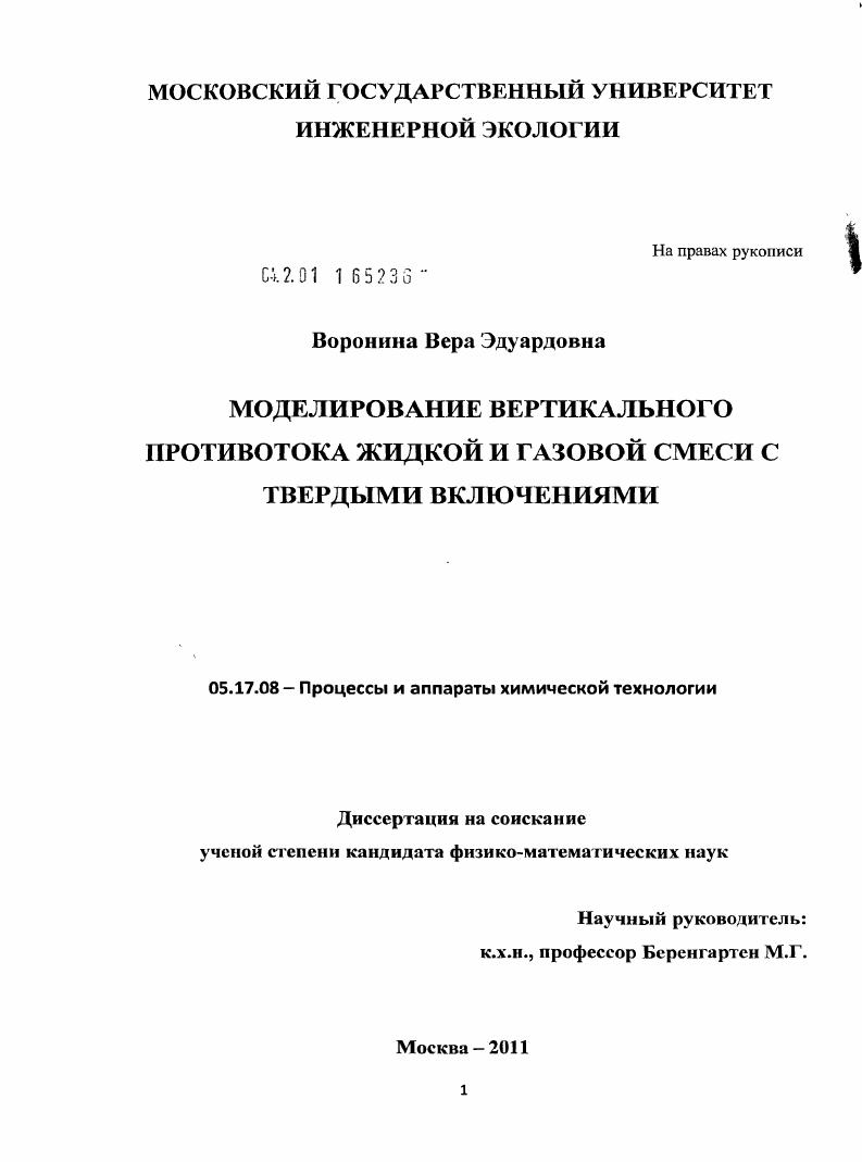 скачать диссертацию Моделирование вертикального противотока жидкой и газовой смеси с твердыми включениями Моделирование вертикального противотока жидкой и газовой смеси с твердыми включениями