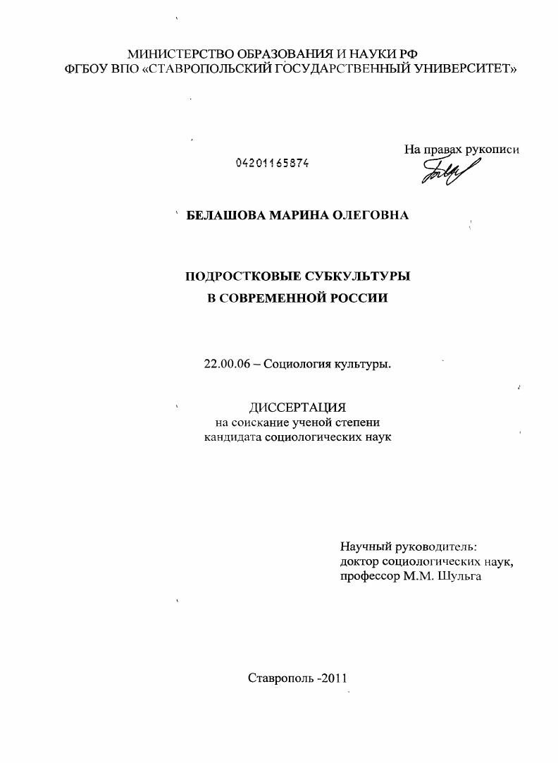 Подростковые субкультуры в современной России