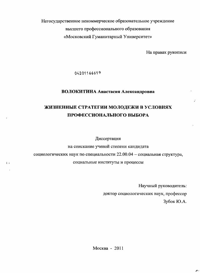 Жизненные стратегии молодежи в условиях профессионального выбора