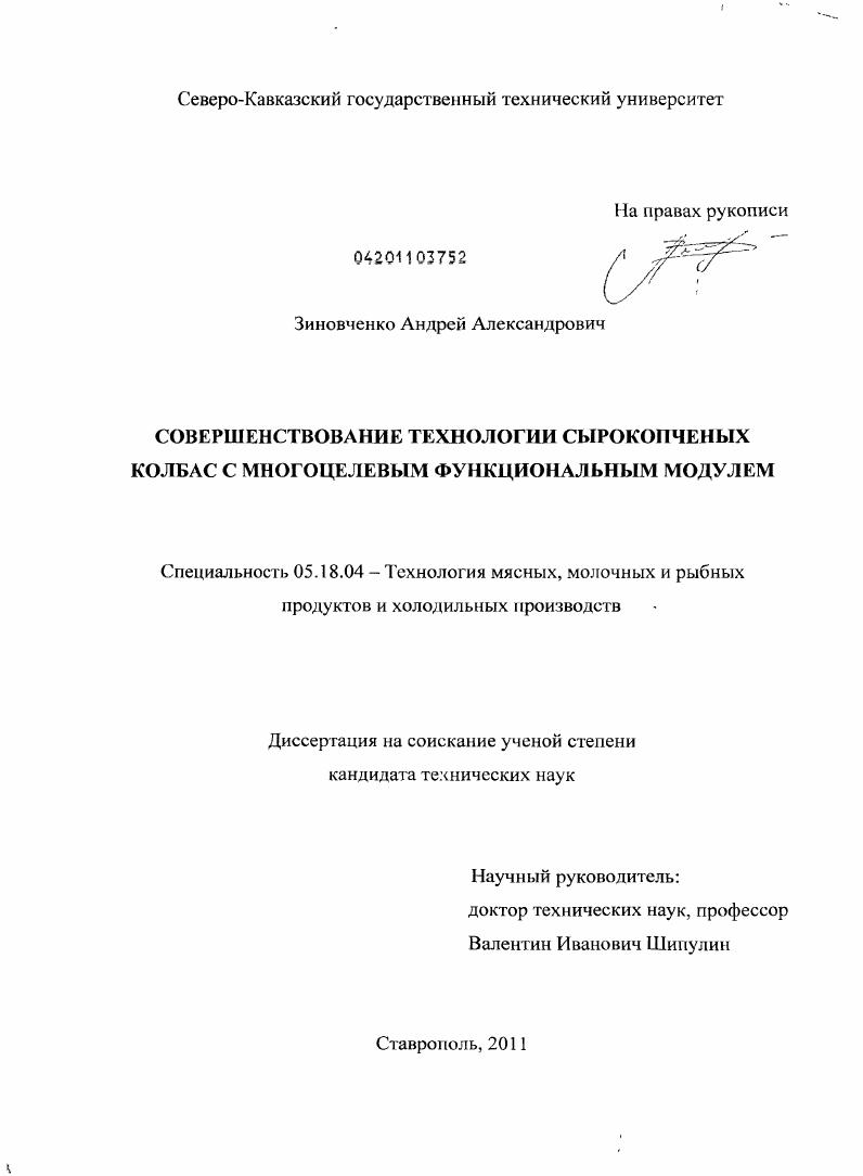 Совершенствование технологии сырокопченых колбас с многоцелевым функциональным модулем