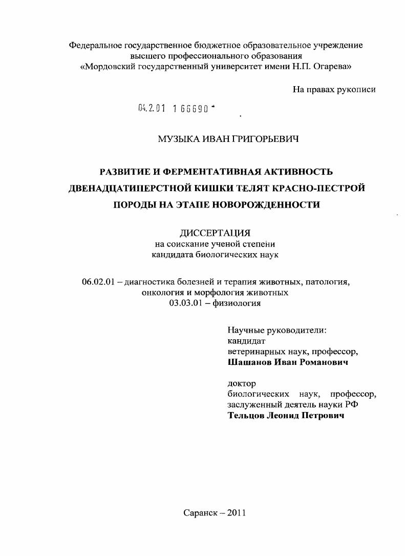 Развитие и ферментативная активность двенадцатиперстной кишки телят красно-пестрой породы на этапе новорожденности