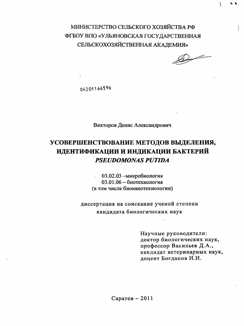 Усовершенствование методов выделения, идентификации и индикации бактерий Pseudomonas putida