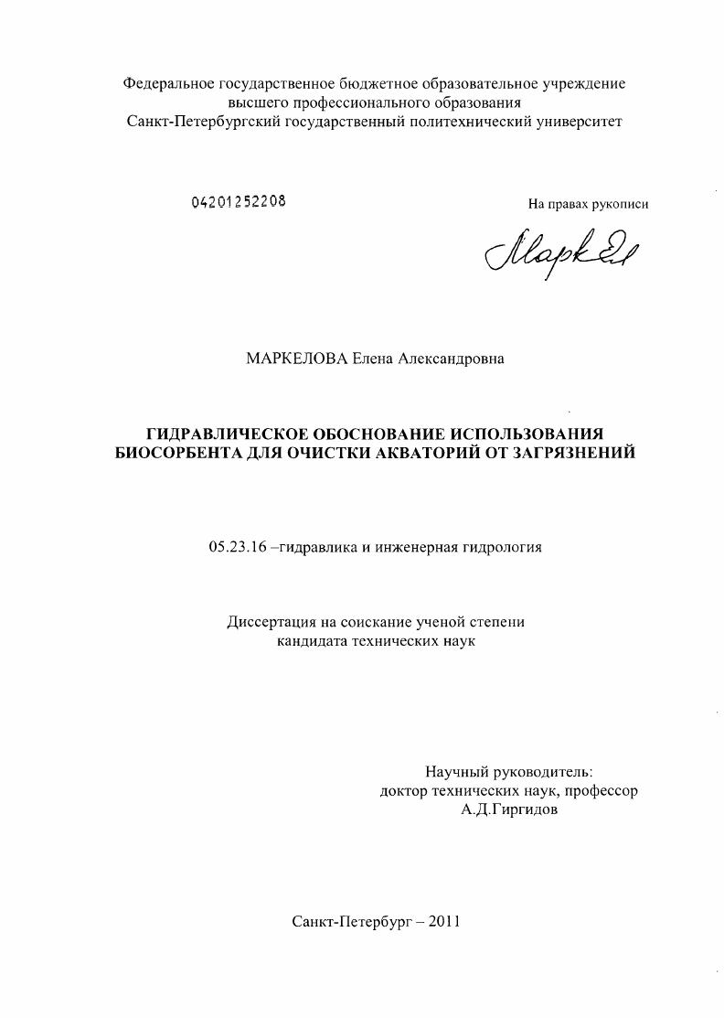 скачать диссертацию Гидравлическое обоснование использования биосорбента для очистки акваторий от загрязнений Гидравлическое обоснование использования биосорбента для очистки акваторий от загрязнений