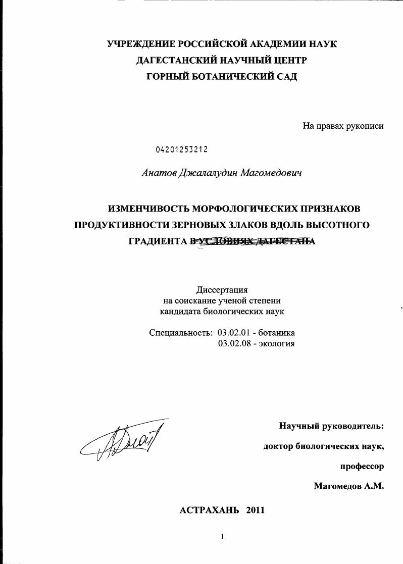 Изменчивость морфологических признаков продуктивности зерновых злаков вдоль высотного градиента в условиях Дагестана