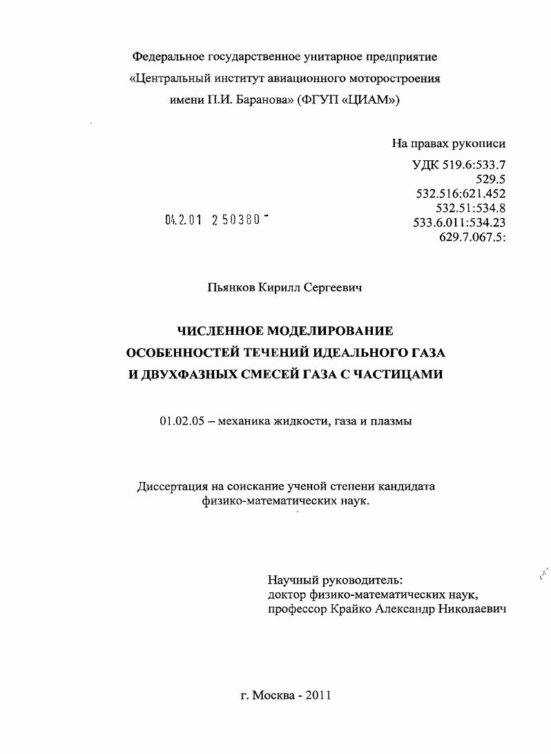 Численное моделирование особенностей течений идеального газа и двухфазных смесей газа с частицами