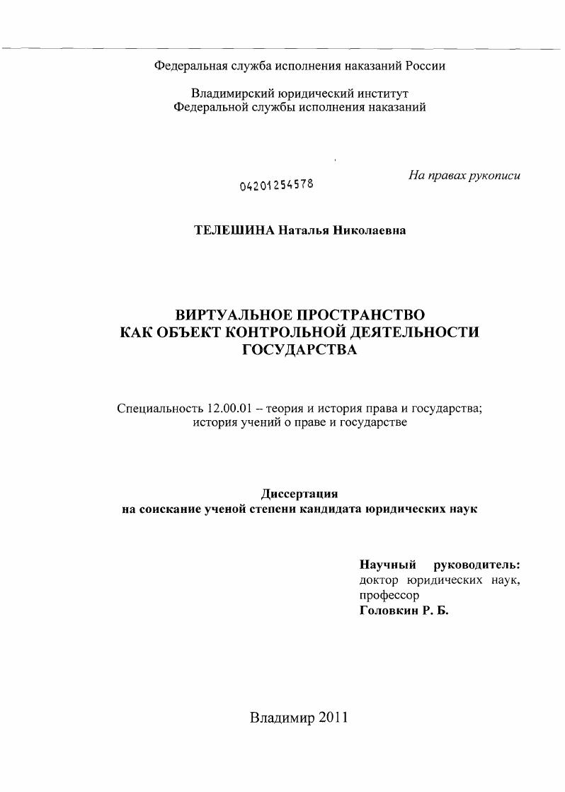 Виртуальное пространство как объект контрольной деятельности государства