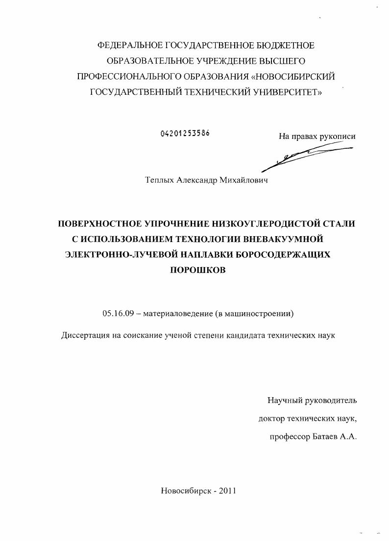скачать диссертацию Поверхностное упрочнение низкоуглеродистой стали с использованием технологии вневакуумной электронно-лучевой наплавки боросодержащих порошков Поверхностное упрочнение низкоуглеродистой стали с использованием технологии вневакуумной электронно-лучевой наплавки боросодержащих порошков