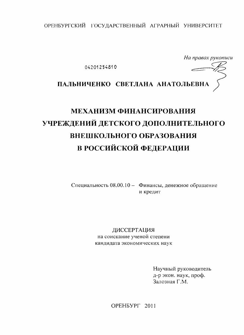 скачать диссертацию Механизм финансирования учреждений детского дополнительного внешкольного образования в Российской Федерации Механизм финансирования учреждений детского дополнительного внешкольного образования в Российской Федерации