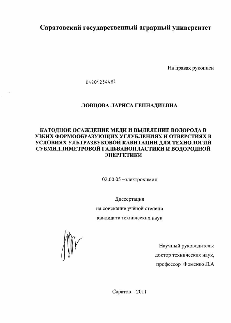 Катодное осаждение меди и выделение водорода в узких формообразующих углублениях и отверстиях в условиях ультразвуковой кавитации для технологии субмиллиметровой гальванопластики и водородной энергетики