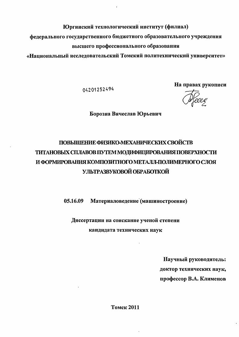 Повышение физико-механических свойств титановых сплавов путем модифицирования поверхности и формирования композитного металл-полимерного слоя ультразвуковой обработкой