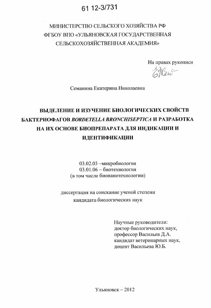 Выделение и изучение биологических свойств бактериофагов Bordetella bronchiseptica и разработка на их основе биопрепарата для индикации и идентификации