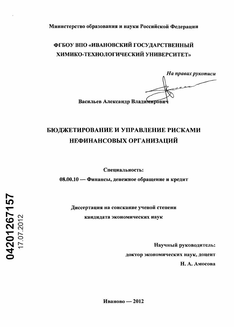 Бюджетирование и управление рисками нефинансовых организаций