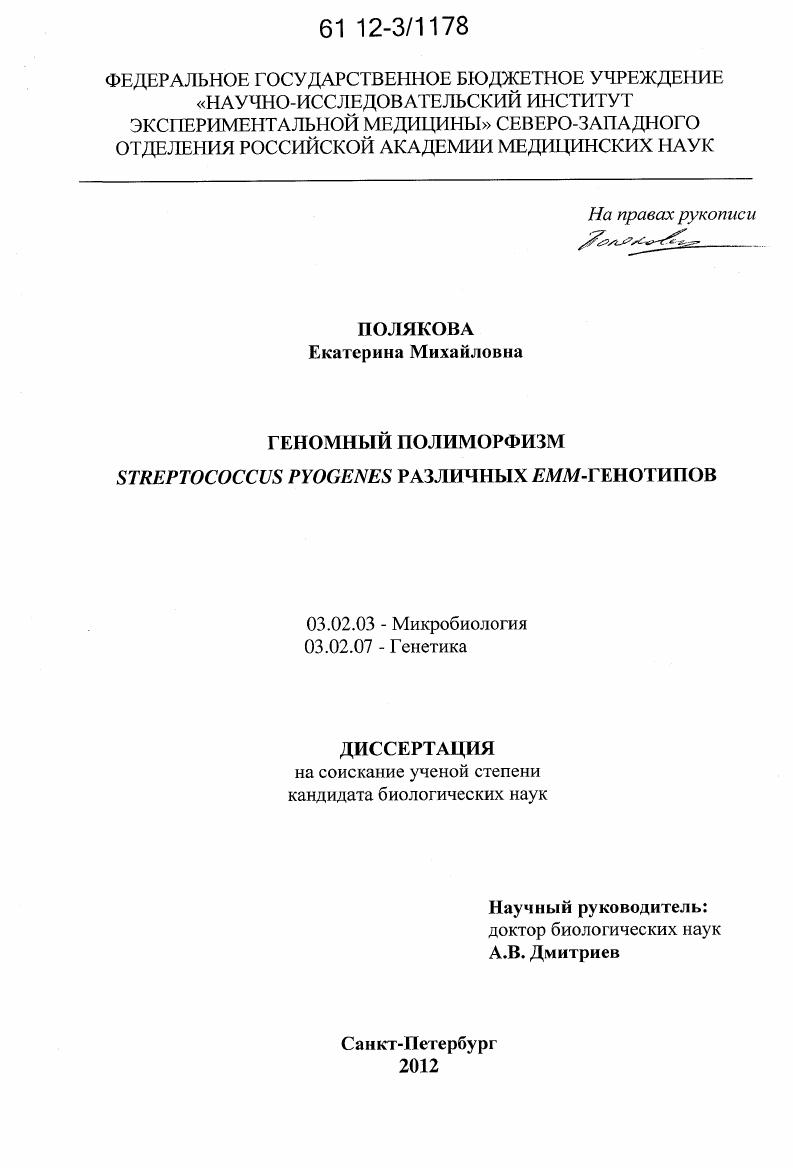 Геномный полиморфизм Streptococcus pyogenes различных emm-генотипов