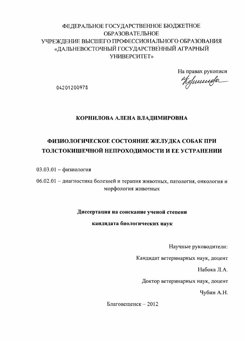 Физиологическое состояние желудка собак при толстокишечной непроходимости и ее устранении