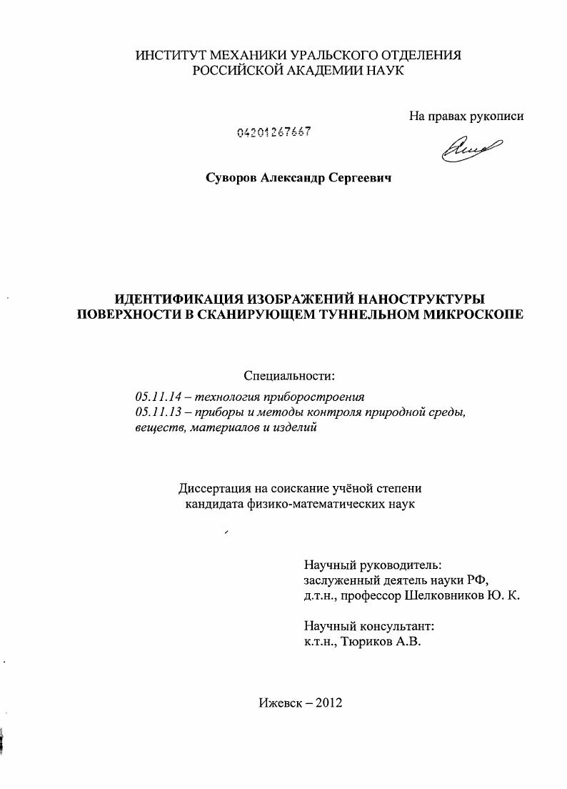 Идентификация изображений наноструктуры поверхности в сканирующем туннельном микроскопе
