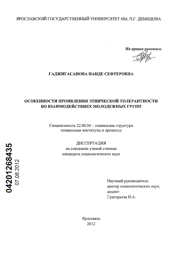 Особенности проявления этнической толерантности во взаимодействиях молодежных групп