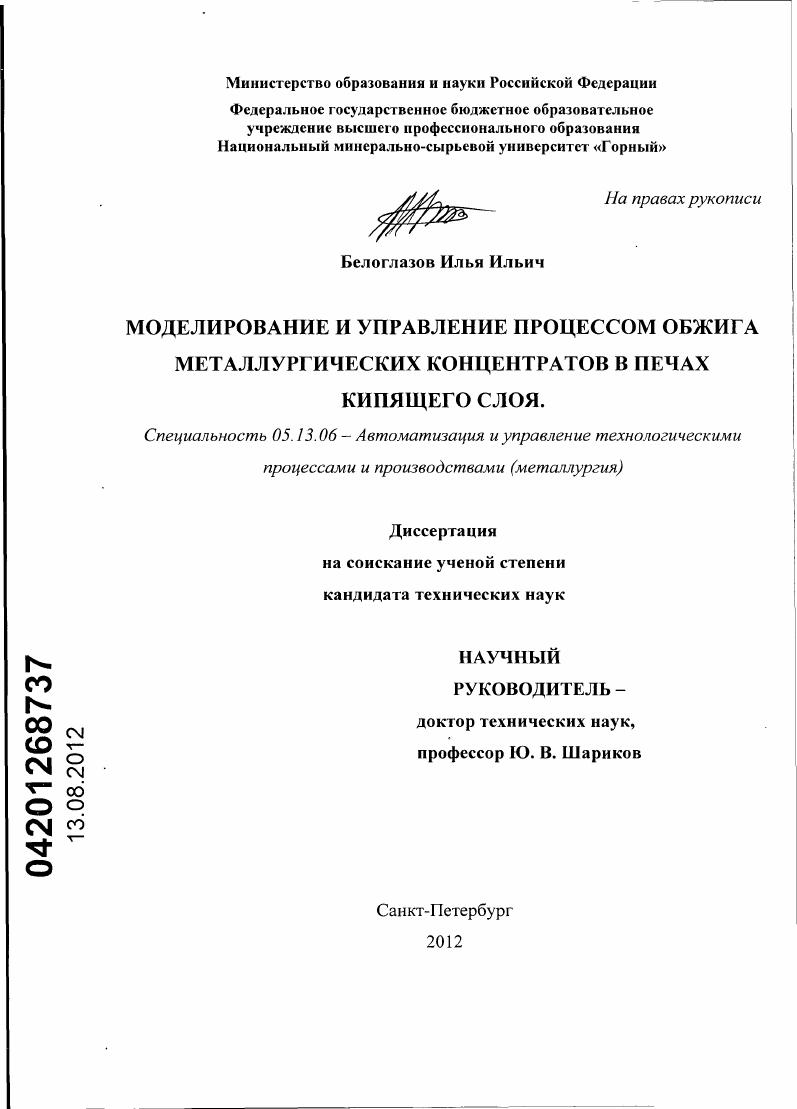 Моделирование и управление процессом обжига металлургических концентратов в печах кипящего слоя