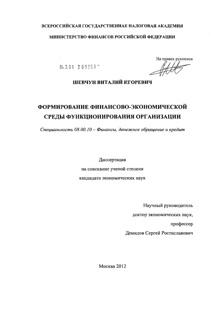 Формирование финансово-экономической среды функционирования организации