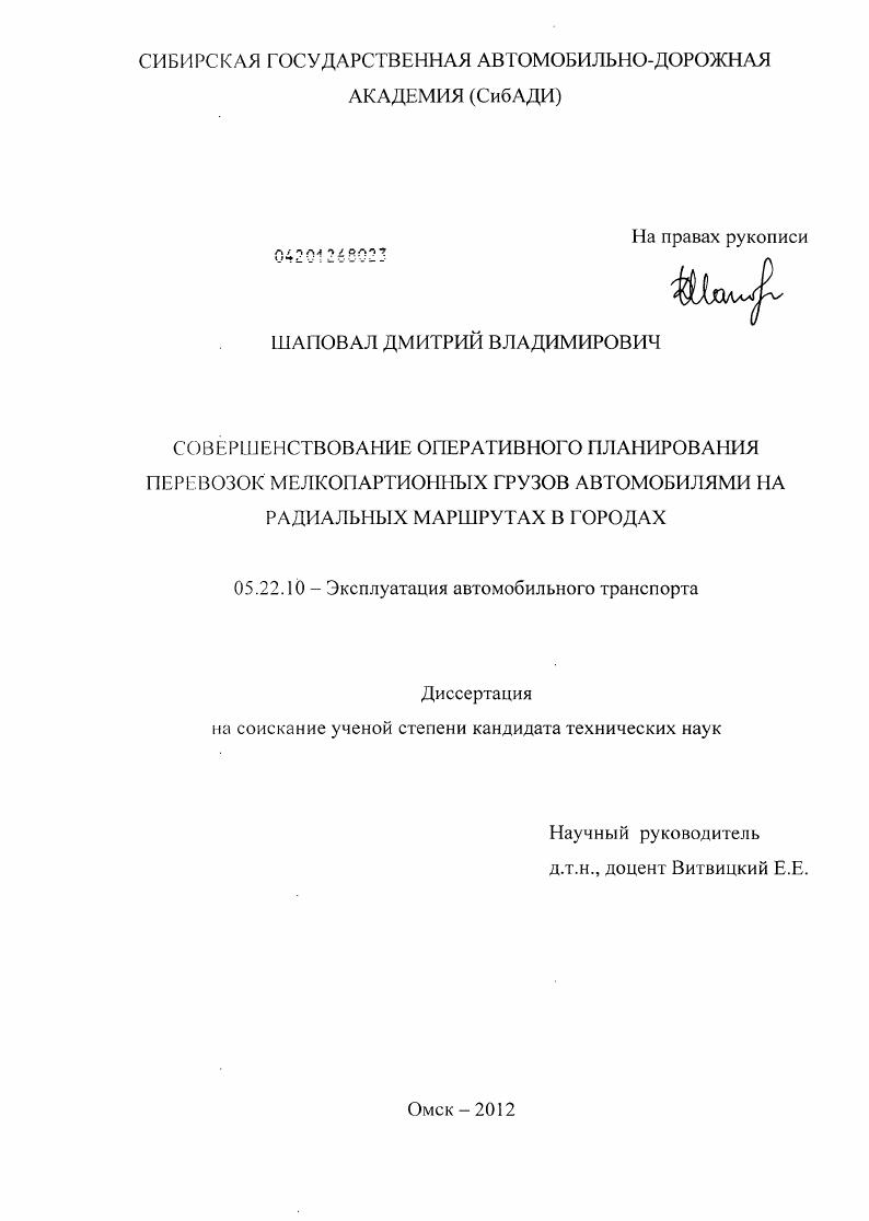Совершенствование оперативного планирования перевозок мелкопартионных грузов автомобилями на радиальных маршрутах в городах
