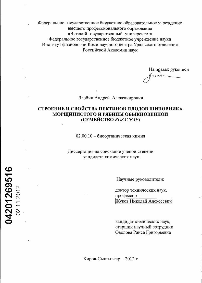 Строение и свойства пектинов плодов шиповника морщинистого и рябины обыкновенной : семейство Rosaceae