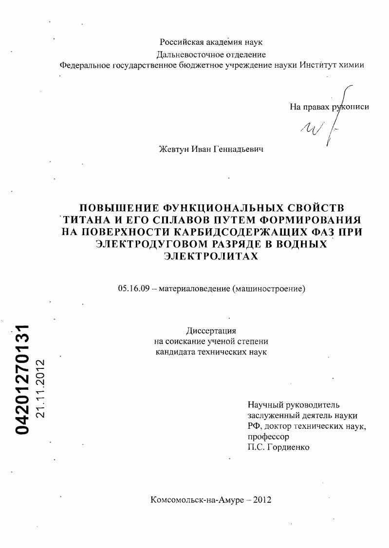 Повышение функциональных свойств титана и его сплавов путем формирования на поверхности карбидсодержащих фаз при электродуговом разряде в водных электролитах