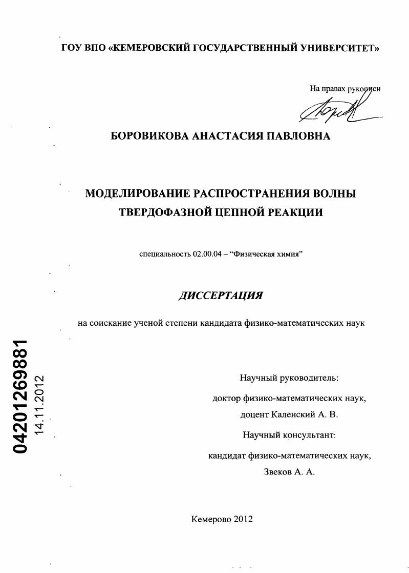 Моделирование распространения волны твердофазной цепной реакции