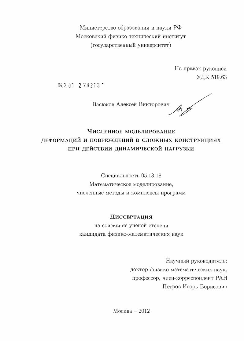 Численное моделирование деформаций и повреждений в сложных конструкциях при действии динамической нагрузки