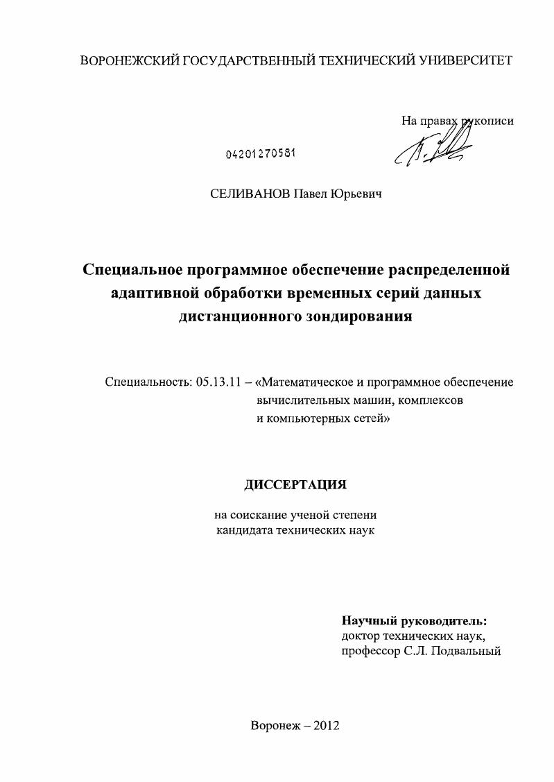 Специальное программное обеспечение распределенной адаптивной обработки временных серий данных дистанционного зондирования