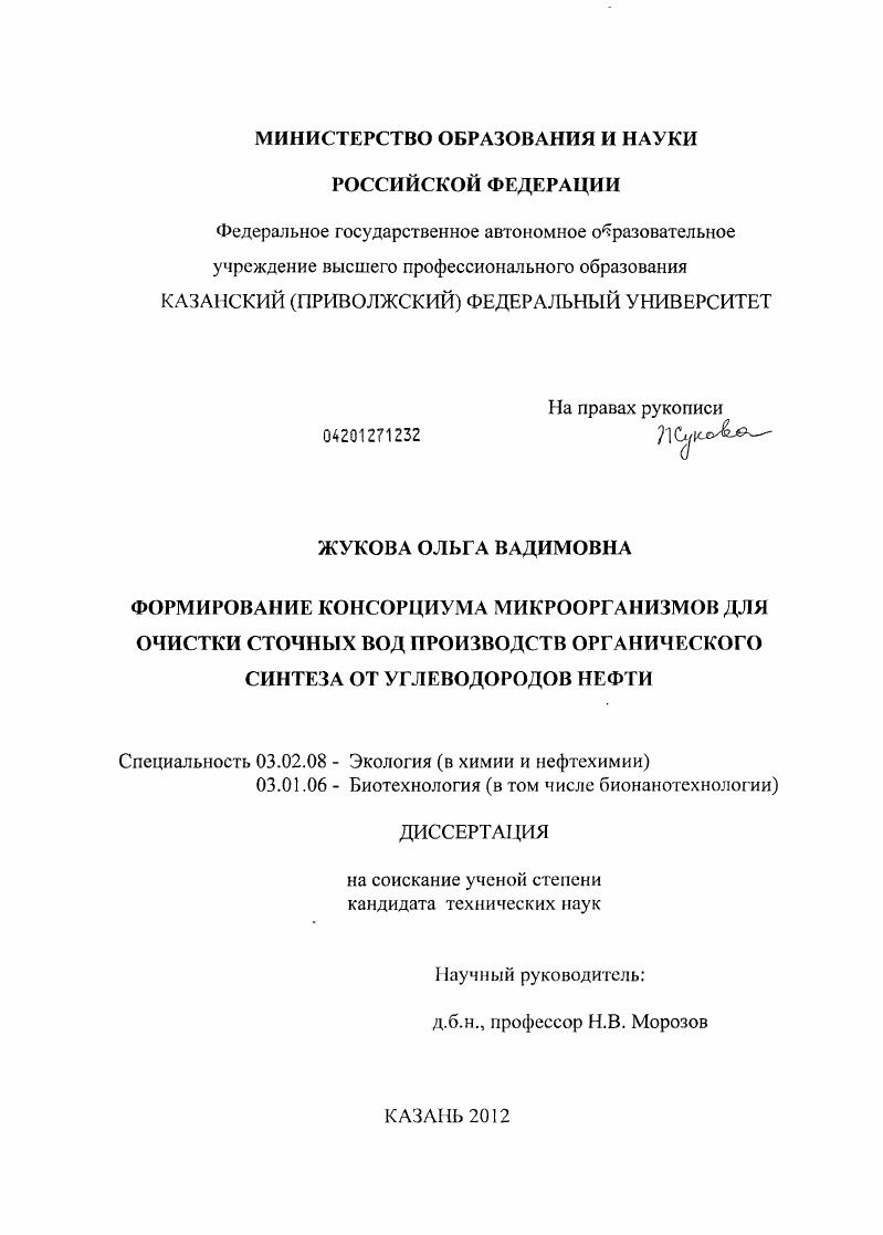 Формирование консорциума микроорганизмов для очистки сточных вод производств органического синтеза от углеводородов нефти