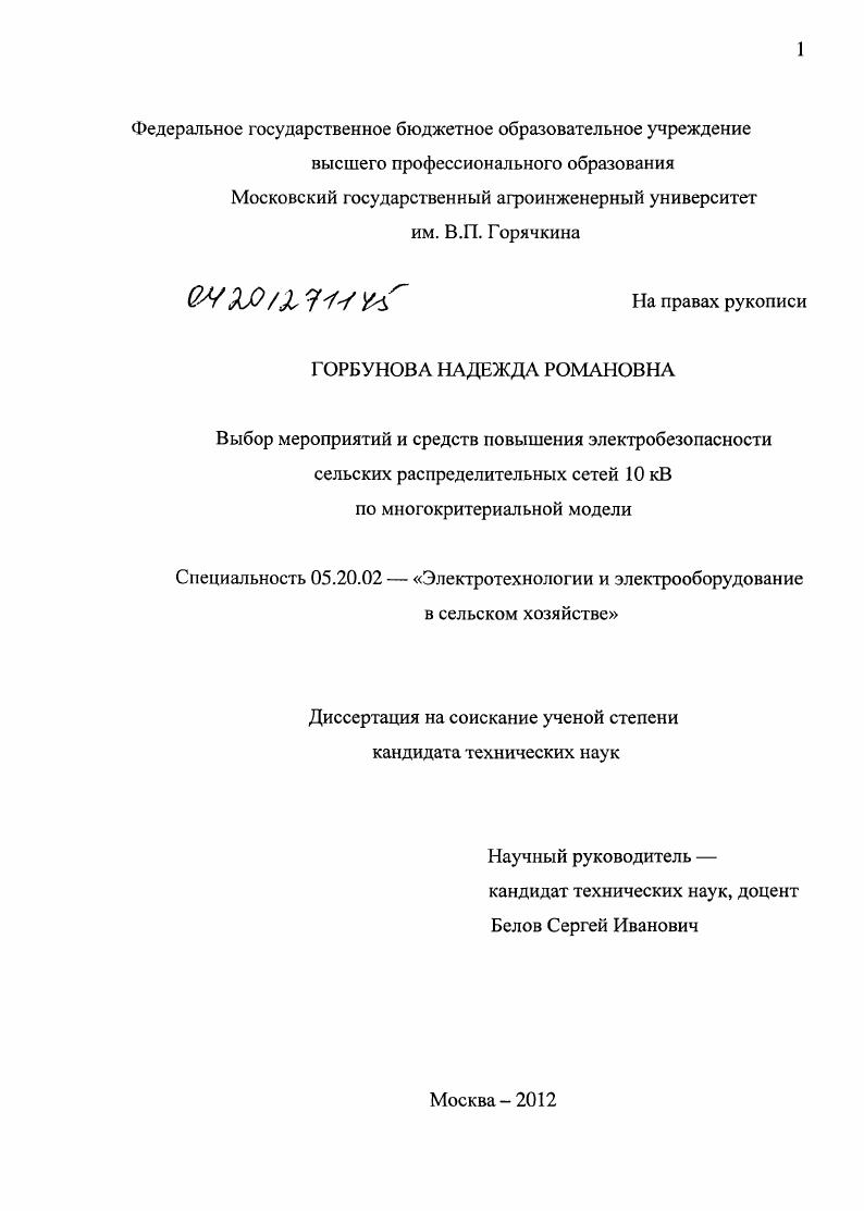 Выбор мероприятий и средств повышения электробезопасности сельских распределительных сетей 10 кВ по многокритериальной модели
