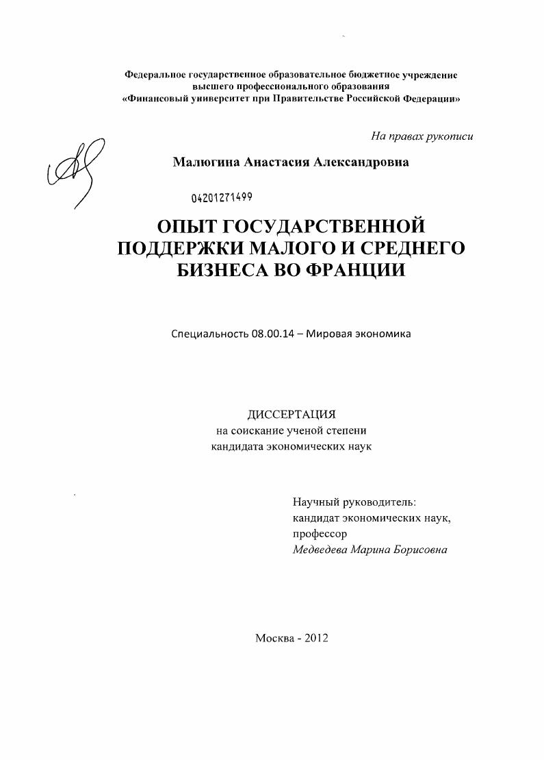 Опыт государственной поддержки малого и среднего бизнеса во Франции