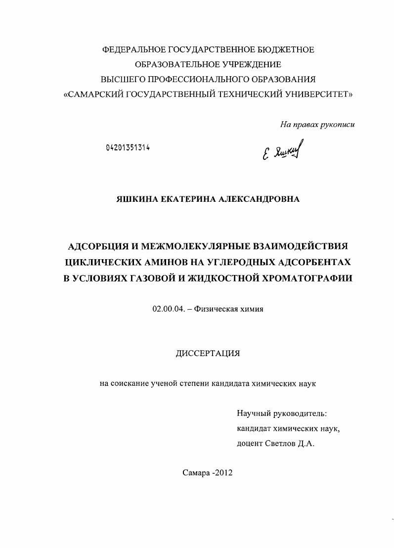 Адсорбция и межмолекулярные взаимодействия циклических аминов на углеродных адсорбентах в условиях газовой и жидкостной хроматографии