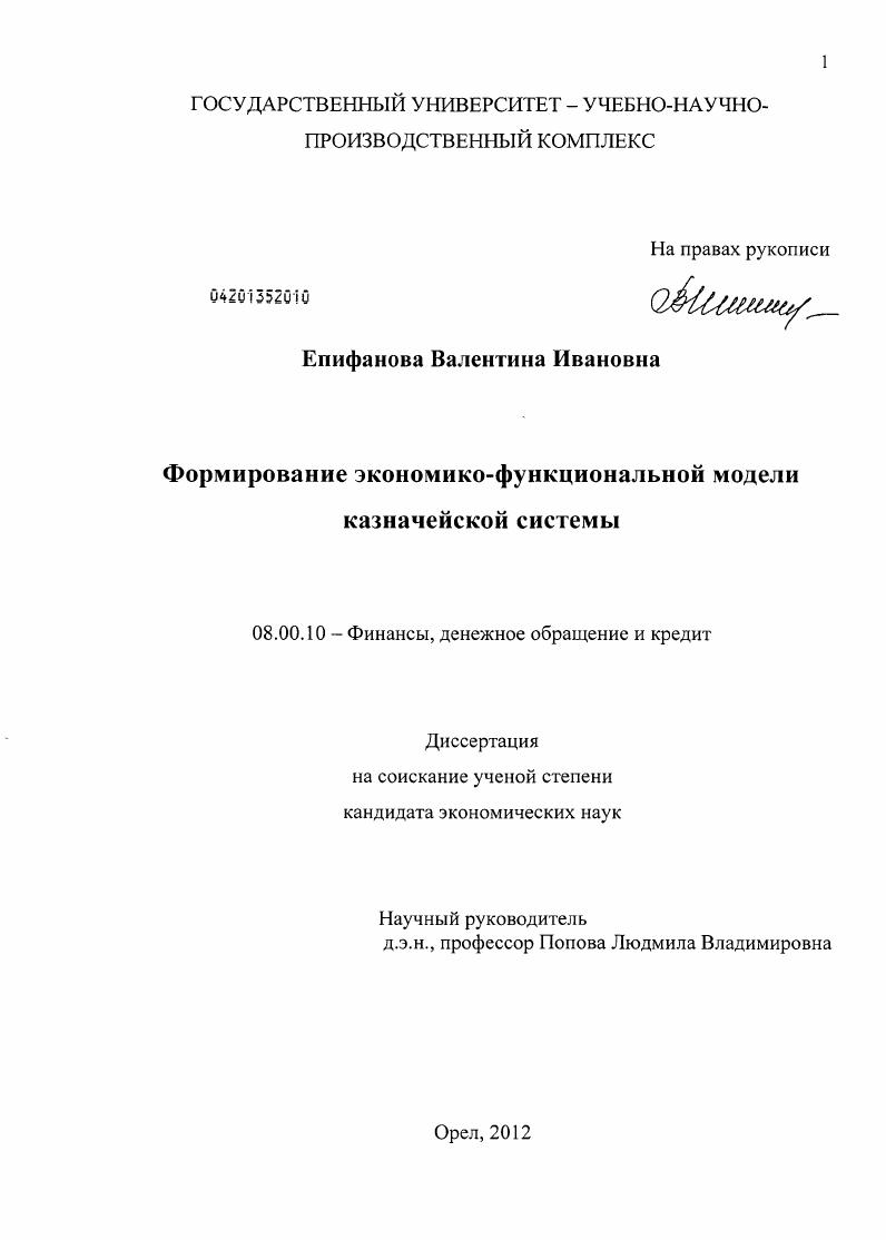 Формирование экономико-функциональной модели казначейской системы