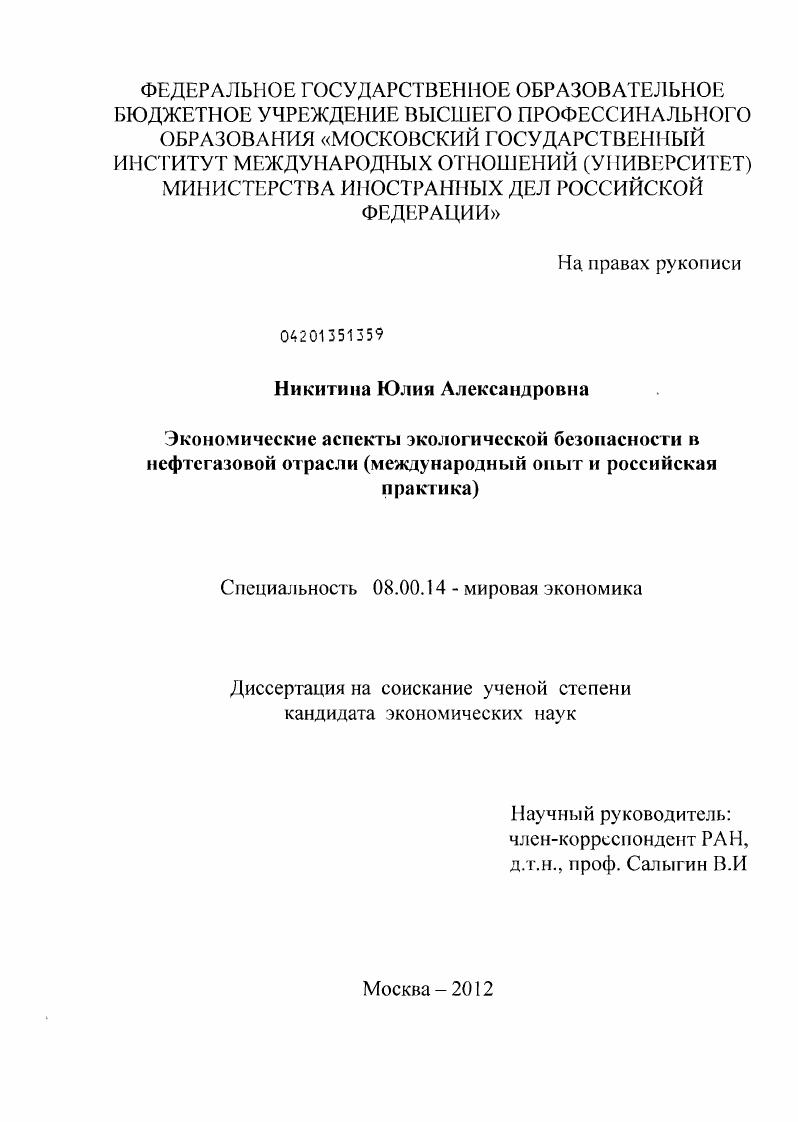 Экономические аспекты экологической безопасности в нефтегазовой отрасли : международный опыт и российская практика