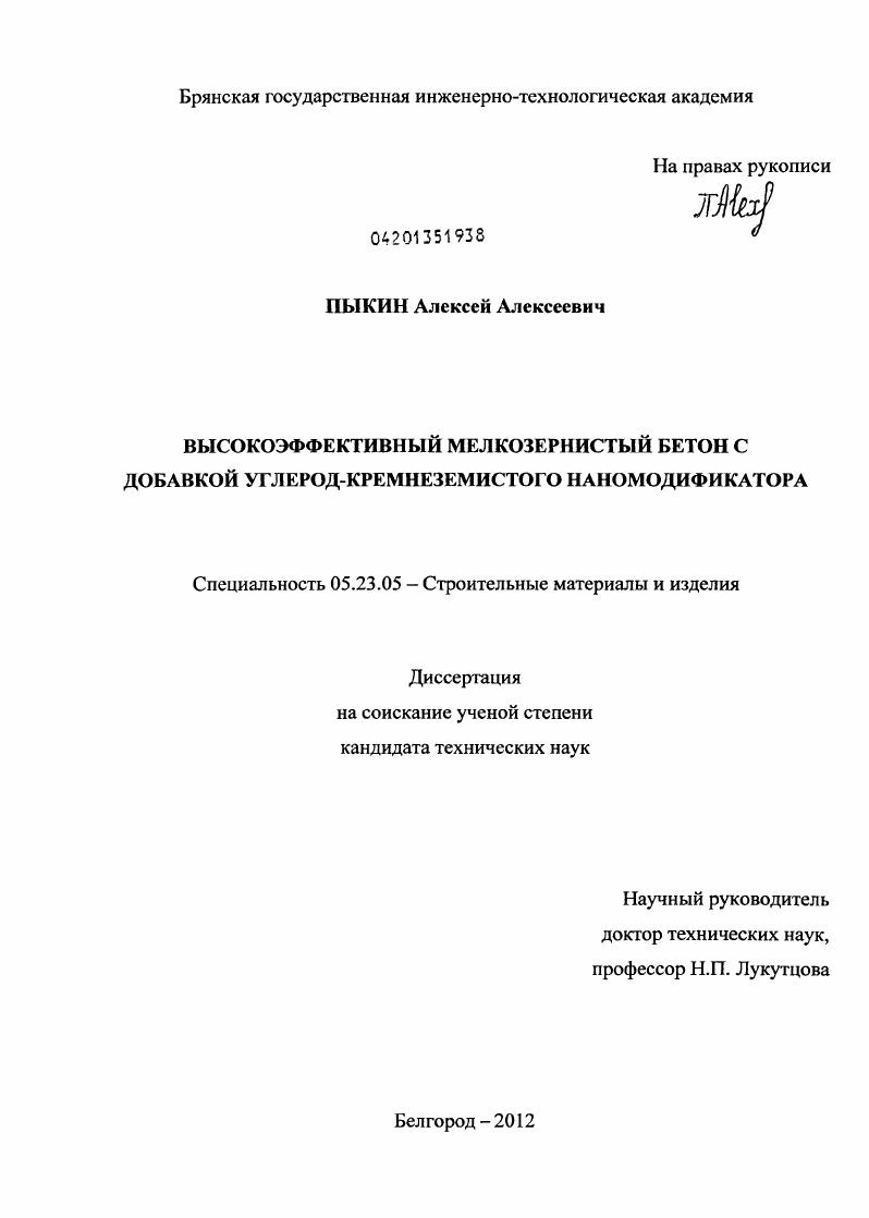 Высокоэффективный мелкозернистый бетон с добавкой углерод-кремнеземистого наномодификатора