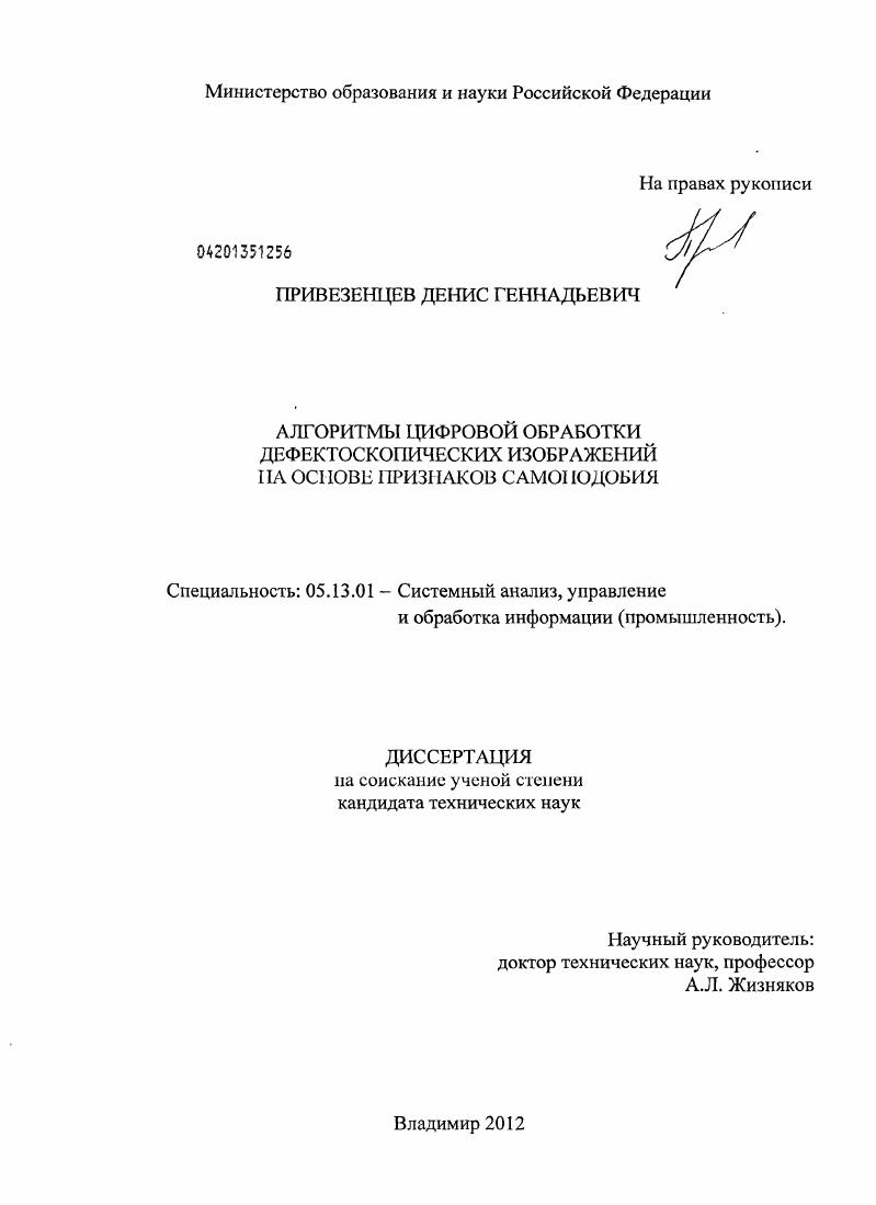 скачать диссертацию Алгоритмы цифровой обработки дефектоскопических изображений на основе признаков самоподобия Алгоритмы цифровой обработки дефектоскопических изображений на основе признаков самоподобия