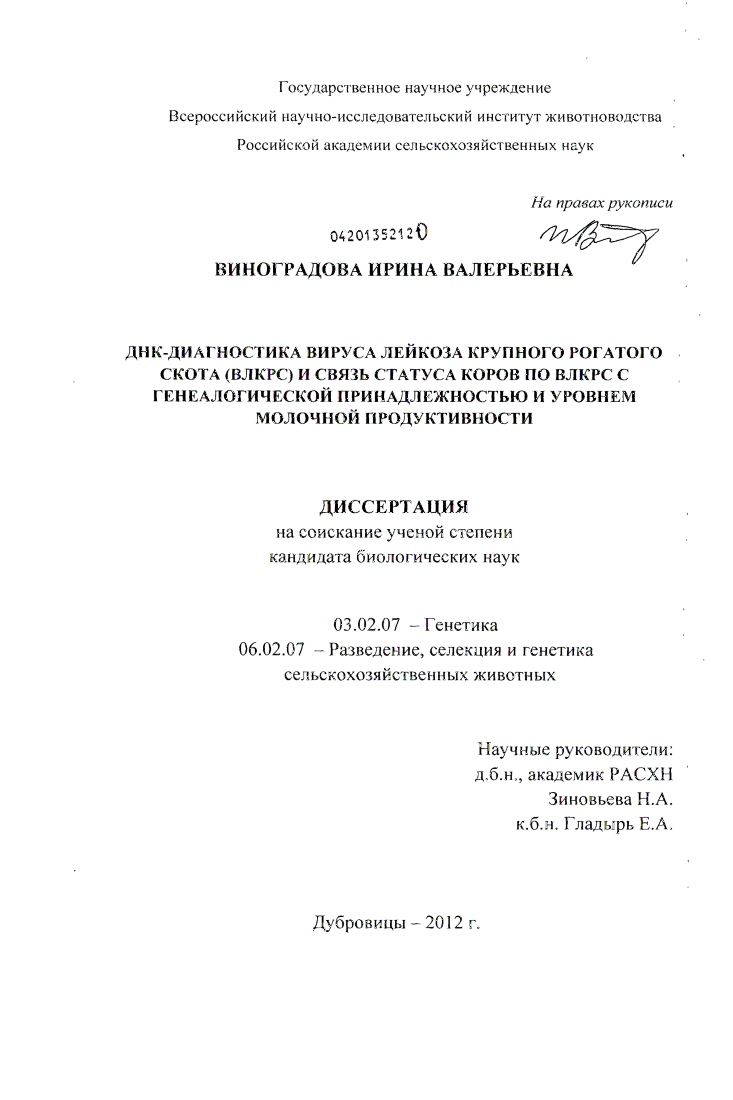 ДНК-диагностика вируса лейкоза крупного рогатого скота (ВЛКРС) и связь статуса коров по ВЛКРС с генеалогической принадлежностью и уровнем молочной продуктивности
