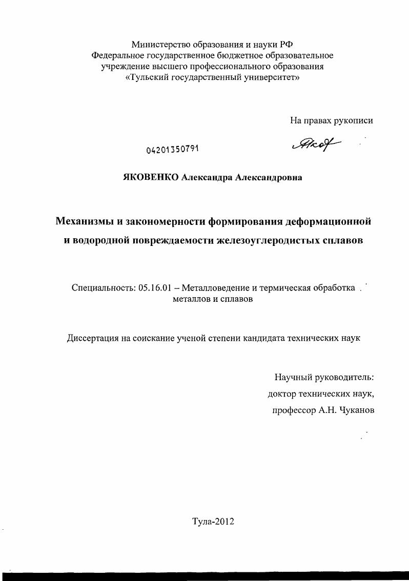 Механизмы и закономерности формирования деформационной и водородной повреждаемости железоуглеродистых сплавов