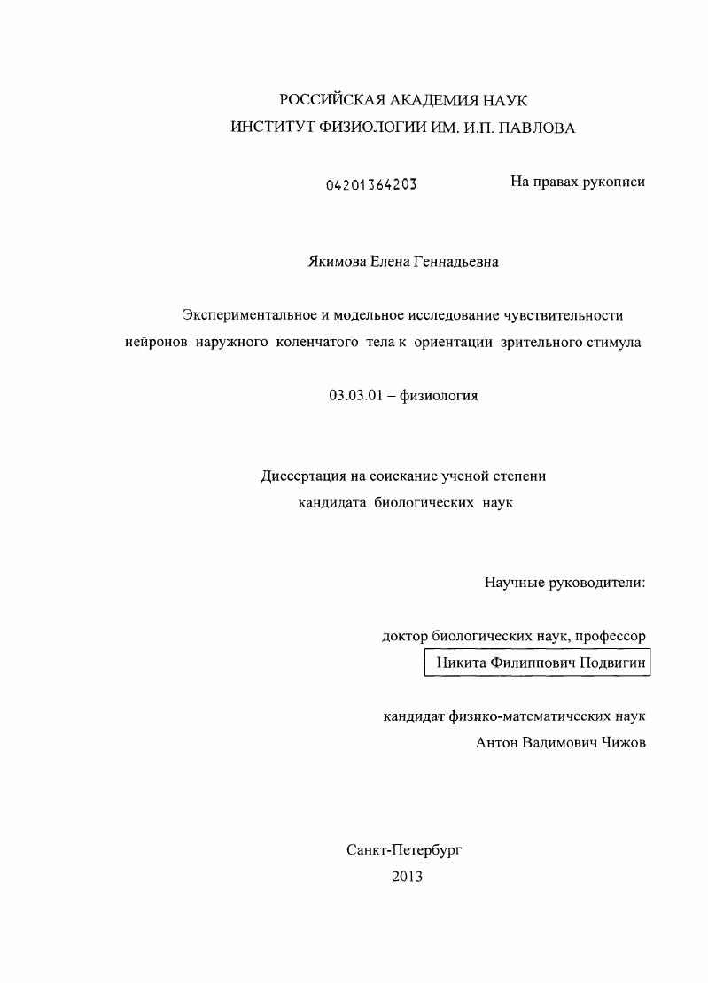 Экспериментальное и модельное исследование чувствительности нейронов наружного коленчатого тела к ориентации зрительного стимула