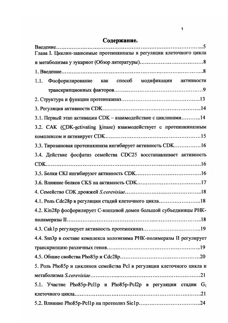 "Глава I. Циюшнзависимые протеинкиназы в регуляции клеточного цикла