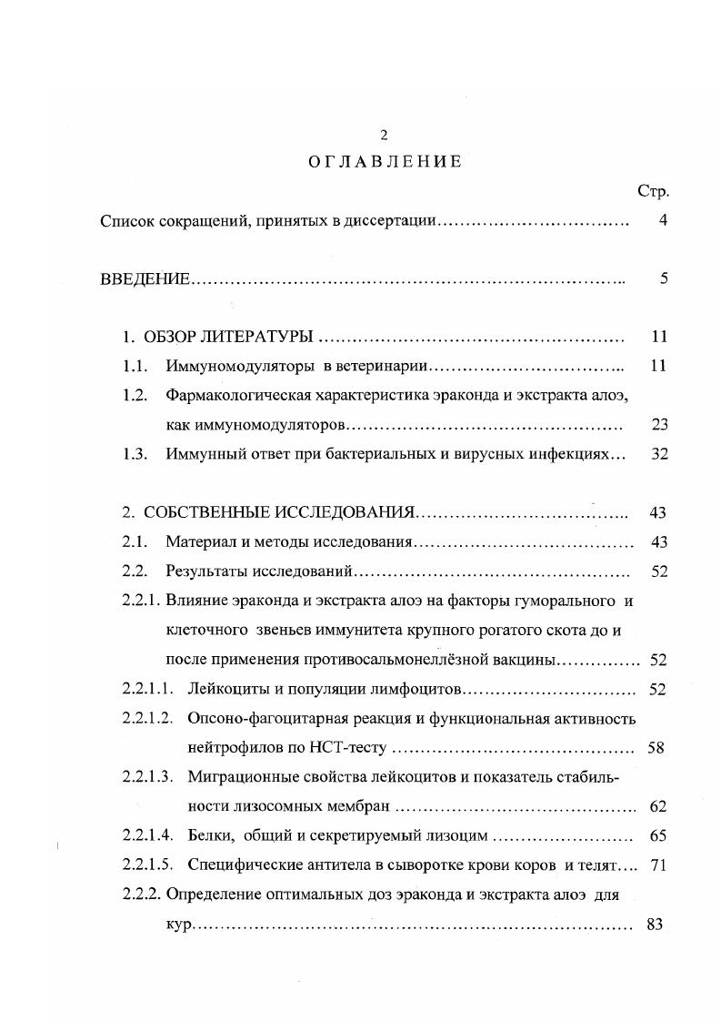 "Список сокращений, принятых в диссертации 